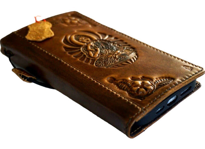 Handmade Leather Galaxy Phone Case: Buddha Art Wallet Book