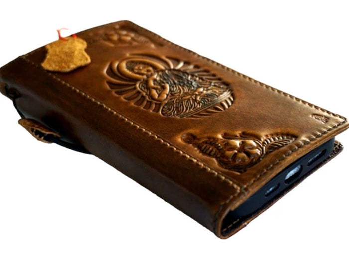 Handmade Leather Galaxy Phone Case: Buddha Art Wallet Book