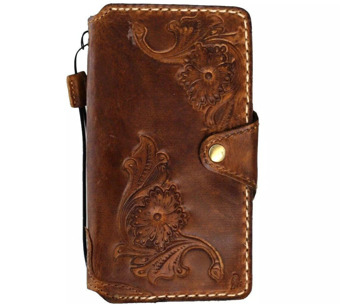 Handmade Leather Galaxy Phone Case: Floral Tooled Wallet with Card Slots
