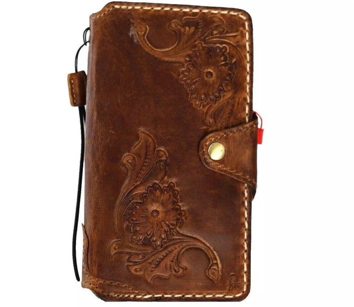 Handmade Leather Galaxy Phone Case: Floral Tooled Wallet with Card Slots