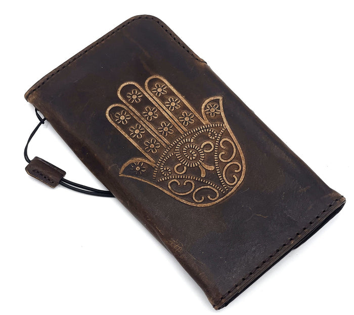 Handmade Leather Galaxy Phone Case: Hamsa Design Wallet