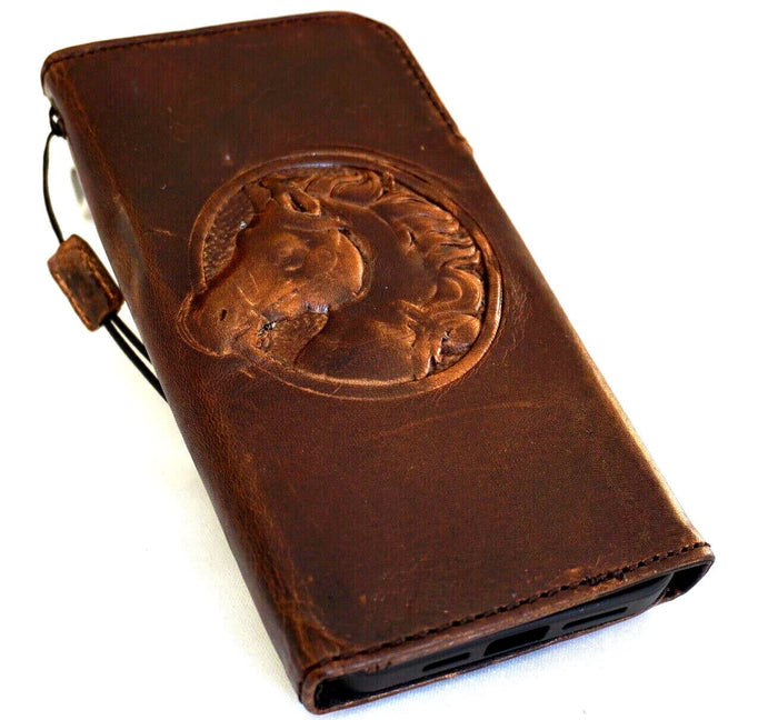 Handmade Leather Galaxy Phone Case: Horse Stamping, Wallet Card Slots