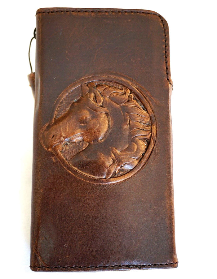 Handmade Leather Galaxy Phone Case: Horse Stamping, Wallet Card Slots