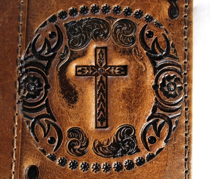 Handmade Leather Galaxy Phone Case: Jesus Cross Wallet, Wireless Charge