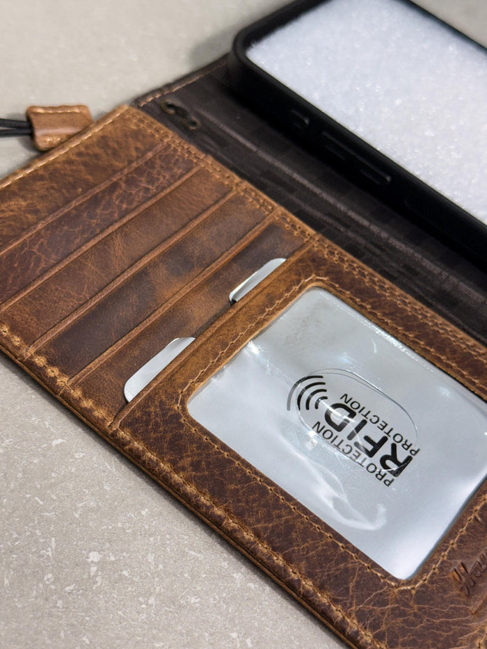 Handmade Leather Galaxy Phone Case: Jesus Cross Wallet, Wireless Charge