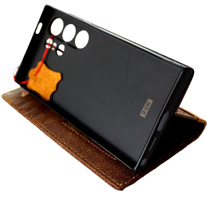 Handmade Leather Galaxy Phone Case: Lion Art Wallet Book Cover