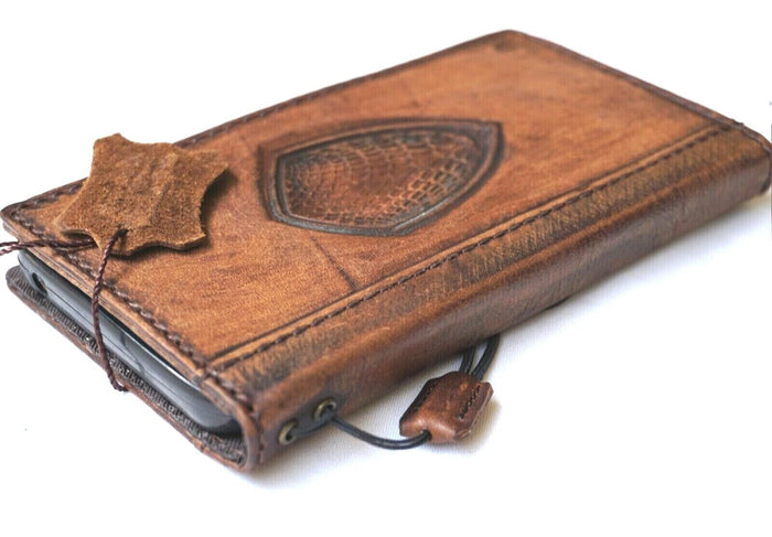 Handmade Leather Galaxy Phone Case: Shield Stamped Wallet