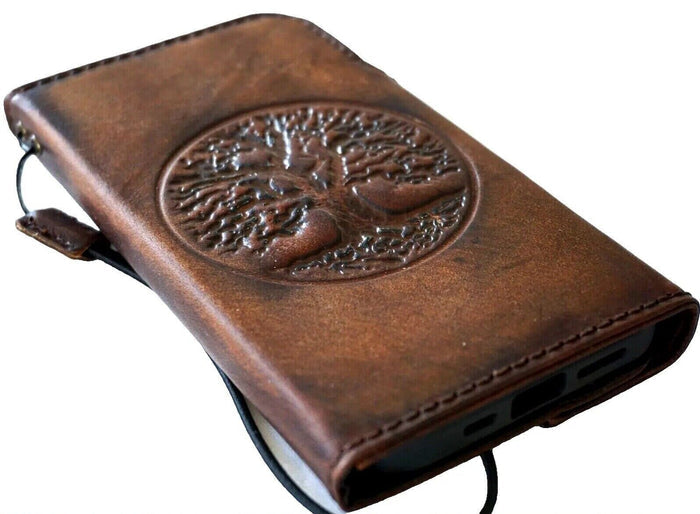 Handmade Leather Galaxy Phone Case: Tree Of Life Wallet Book