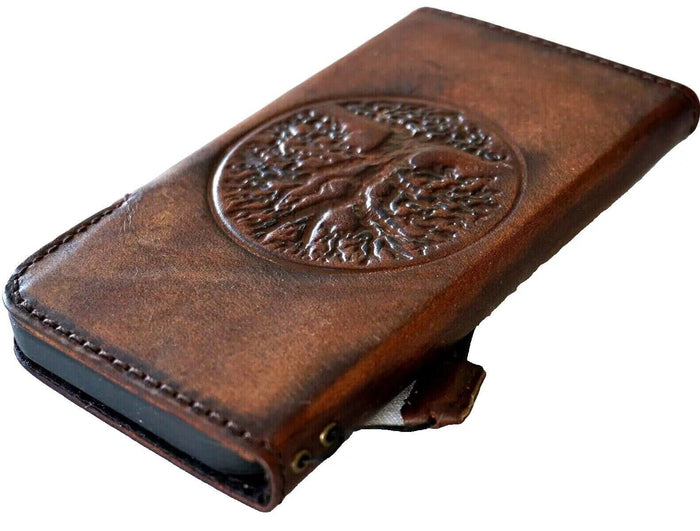 Handmade Leather Galaxy Phone Case: Tree Of Life Wallet Book