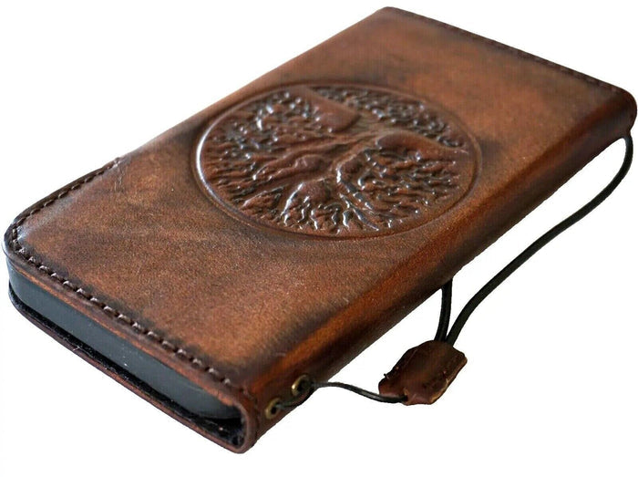 Handmade Leather Galaxy Phone Case: Tree Of Life Wallet Book