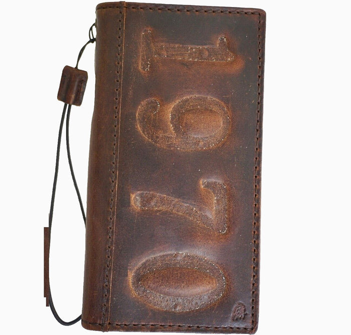 Handmade Leather Galaxy Phone Case: Vintage 1970 Embossed Wallet