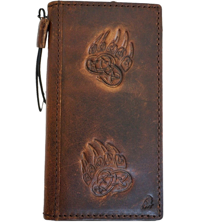 Handmade Leather Galaxy Phone Case: Wallet with Bear Design
