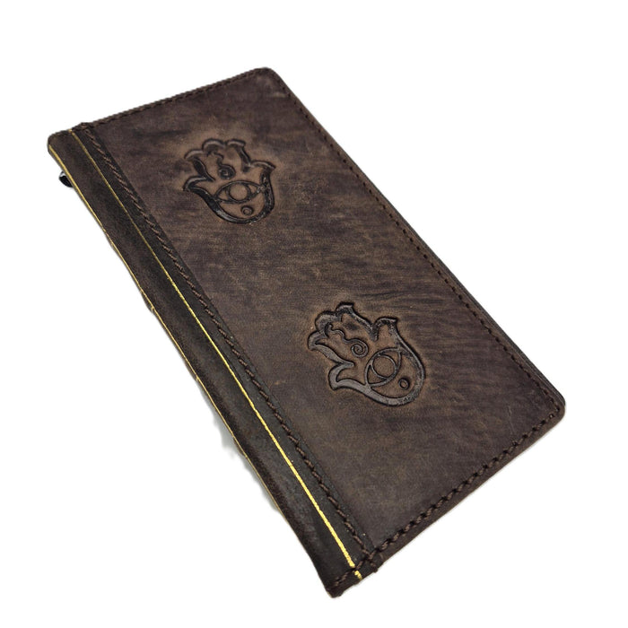 Handmade Leather Galaxy Phone Wallet Case: Hamsa Art Cover
