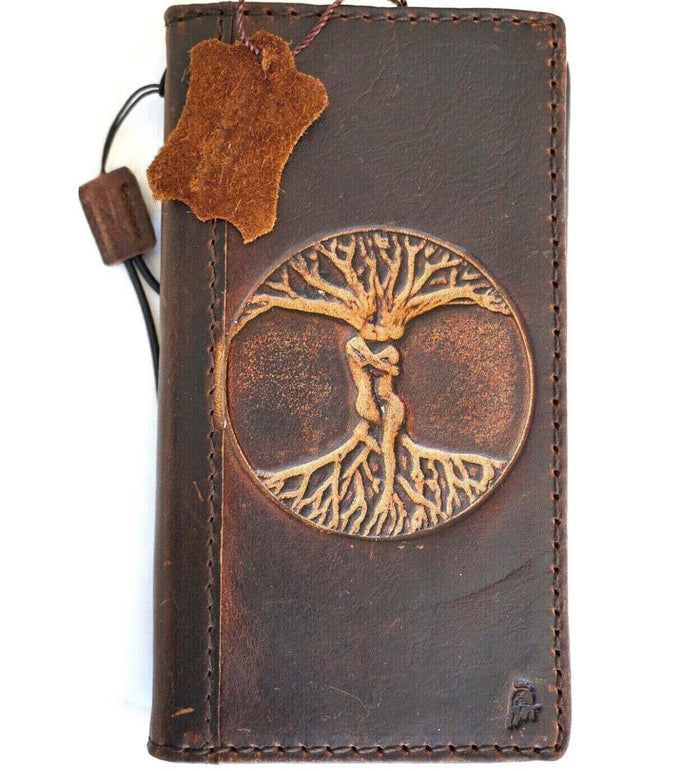Handmade Leather Galaxy Phone Wallet Case: Vintage Tree of Life