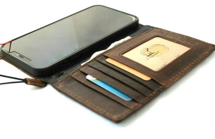 Handmade Leather Galaxy Phone Wallet Case: Vintage Tree of Life
