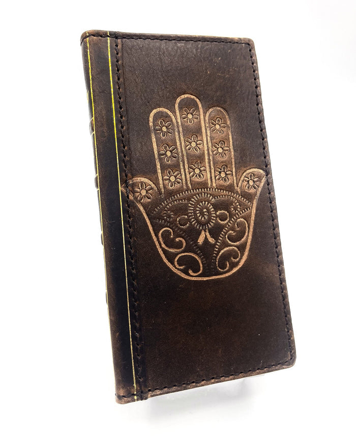 Handmade Leather Galaxy Wallet Case: Hamsa Art Book Cover