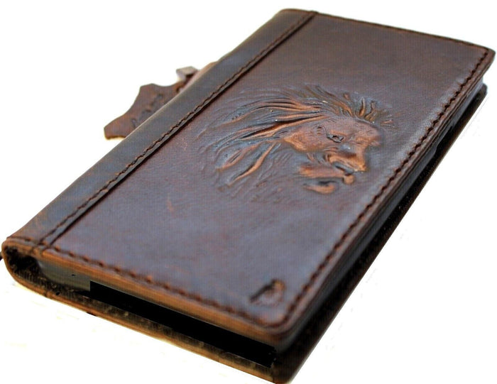 Handmade Leather Galaxy Wallet Case: Lion Art Stamping