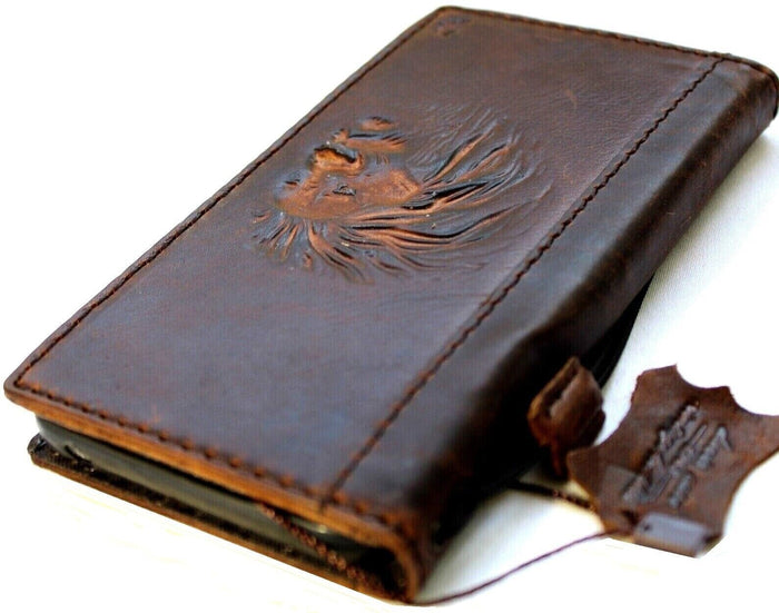 Handmade Leather Galaxy Wallet Case: Lion Art Stamping