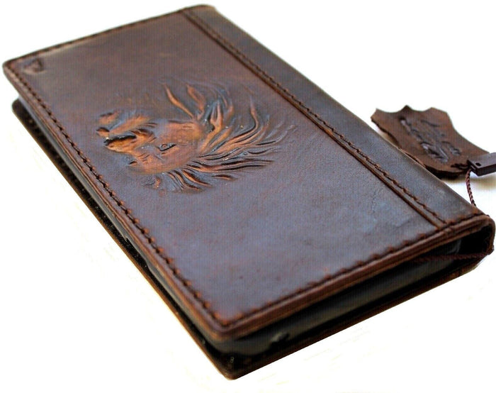 Handmade Leather Galaxy Wallet Case: Lion Art Stamping