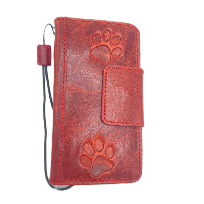 Handmade Leather Galaxy Wallet Case: Magnetic Book, Dog Cat Paw Print
