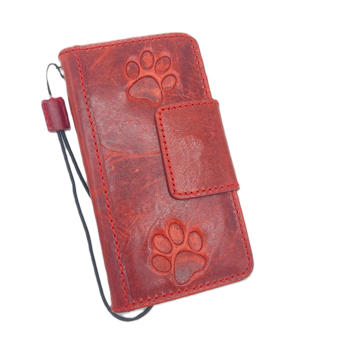 Handmade Leather Galaxy Wallet Case: Magnetic Book, Dog Cat Paw Print