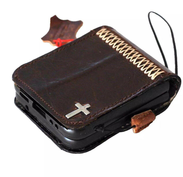 Handmade Leather Galaxy Z Flip Wallet Case: Zigzag Stitch