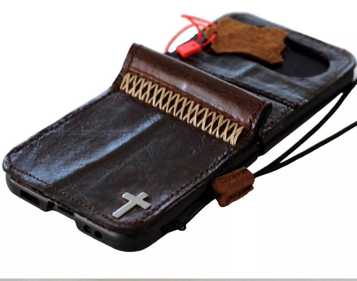Handmade Leather Galaxy Z Flip Wallet Case: Zigzag Stitch