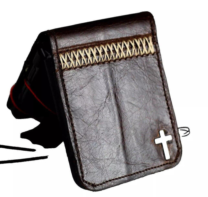 Handmade Leather Galaxy Z Flip Wallet Case: Zigzag Stitch