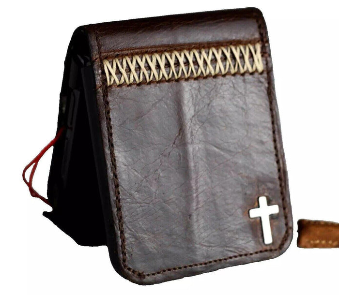 Handmade Leather Galaxy Z Flip Wallet Case: Zigzag Stitch