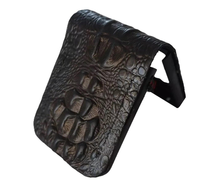 Handmade Leather Galaxy Z Flip Wallet Cover: Crocodile Design