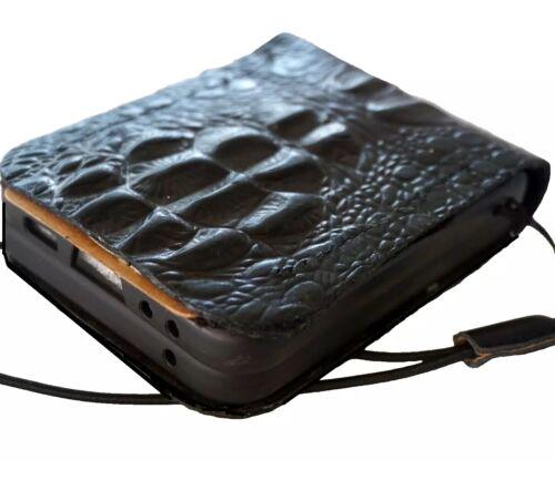 Handmade Leather Galaxy Z Flip Wallet Cover: Crocodile Design