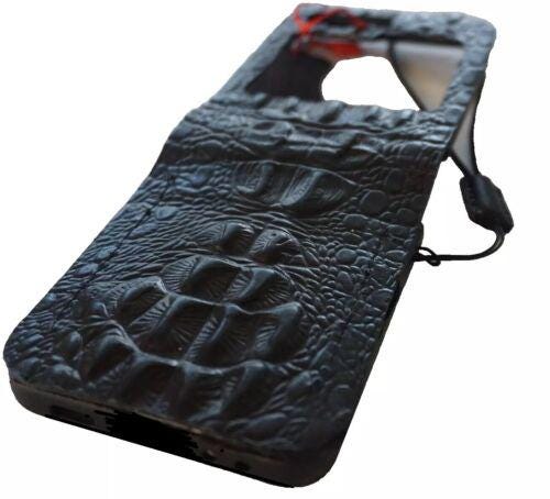 Handmade Leather Galaxy Z Flip Wallet Cover: Crocodile Design
