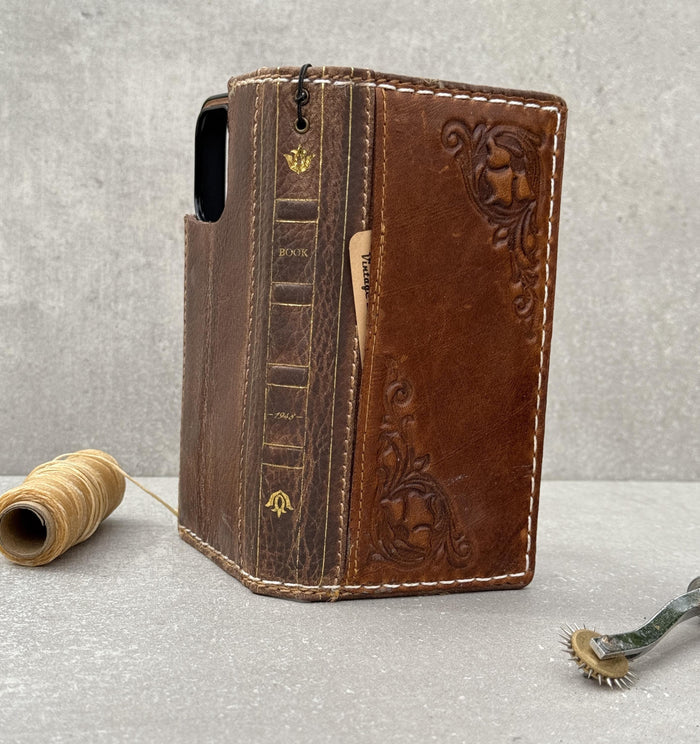 Handmade Leather Galaxy Z Fold Wallet Case: Art Book Style Cover
