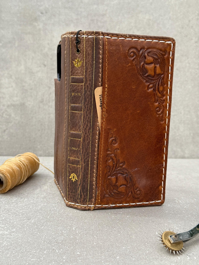 Handmade Leather Galaxy Z Fold Wallet Case: Art Book Style Cover