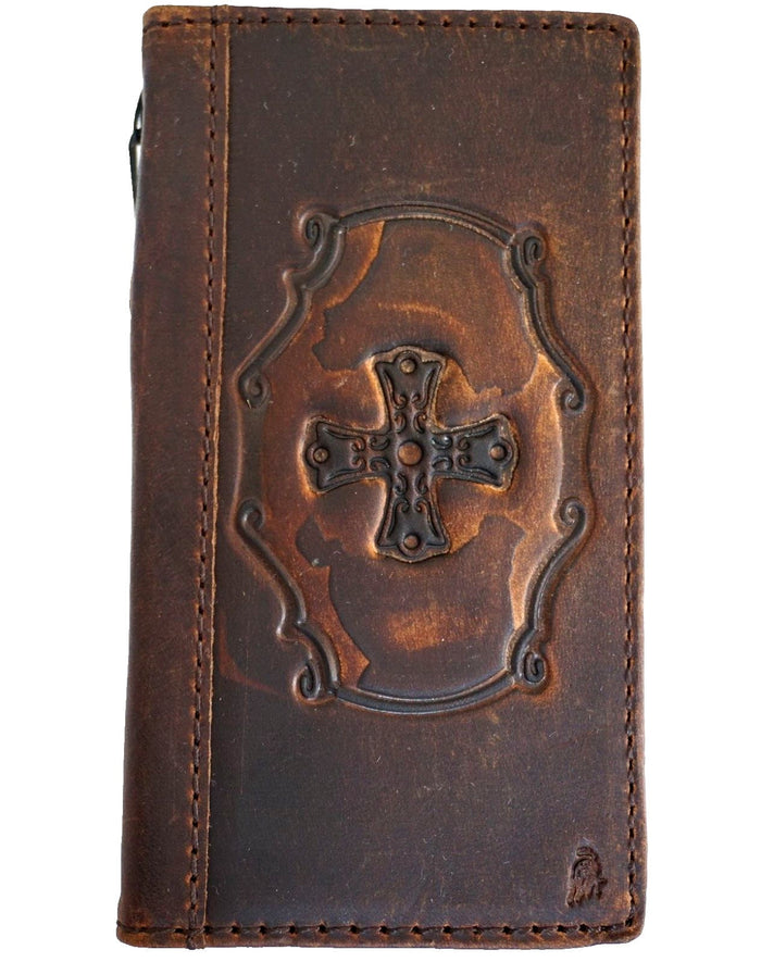 Handmade Leather Galaxy Z Fold Wallet Case: Art Cross Design