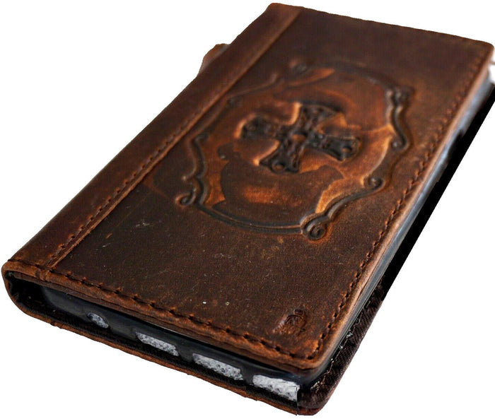 Handmade Leather Galaxy Z Fold Wallet Case: Art Cross Design