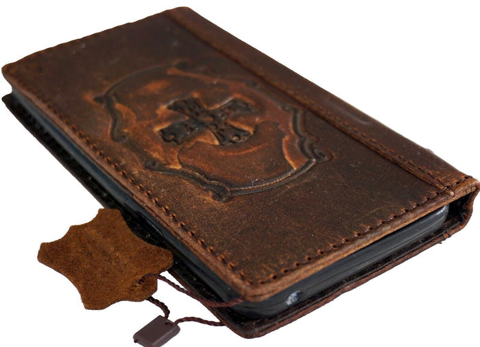 Handmade Leather Galaxy Z Fold Wallet Case: Art Cross Design