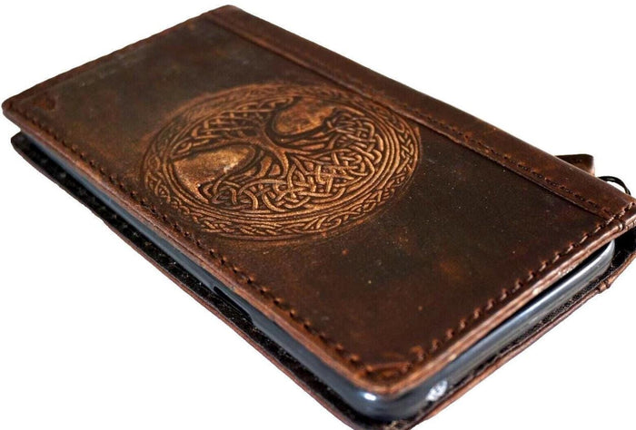 Handmade Leather Galaxy Z Fold Wallet Case: Art Cross Design