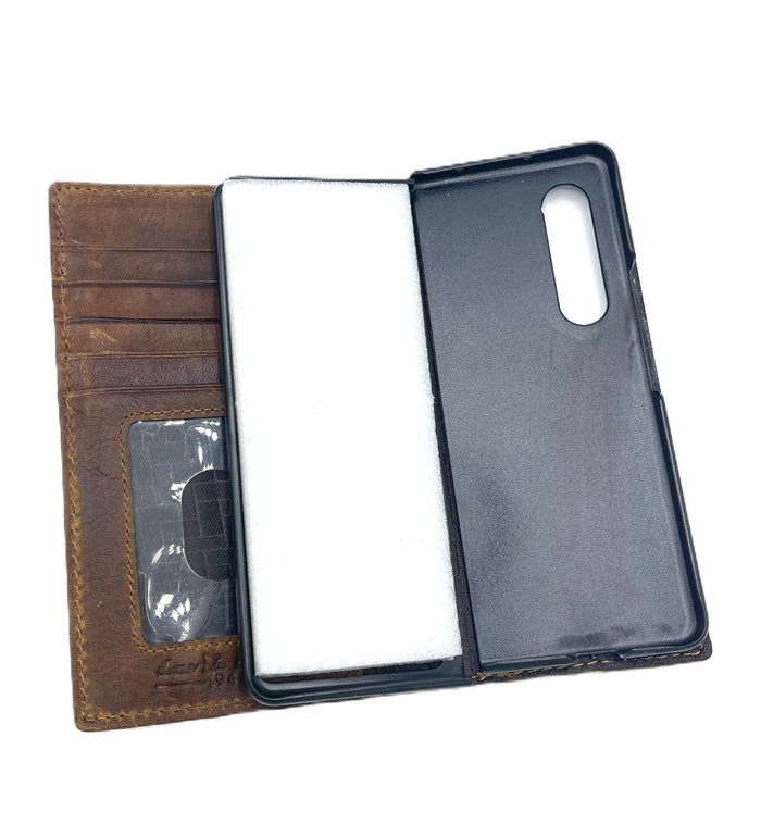 Handmade Leather Galaxy Z Fold Wallet Case: Art Cross Design