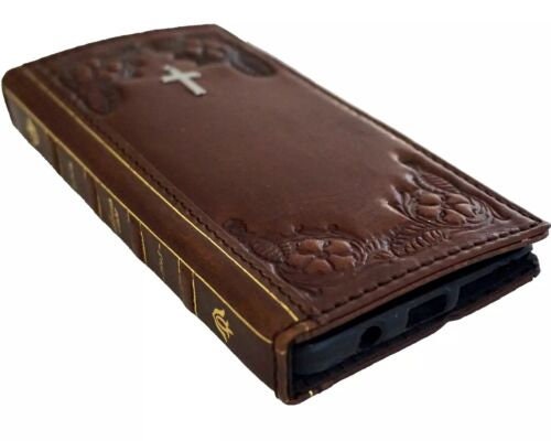 Handmade Leather Galaxy Z Fold Wallet Case: Jesus Cross Art Design