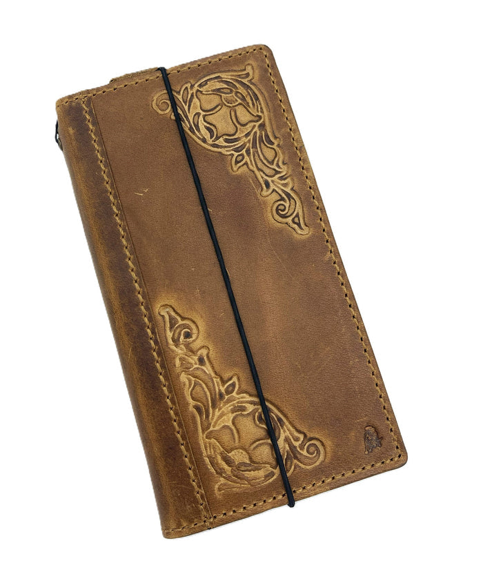 Handmade Leather Galaxy Z Fold Wallet Cover: Art Nouveau Design