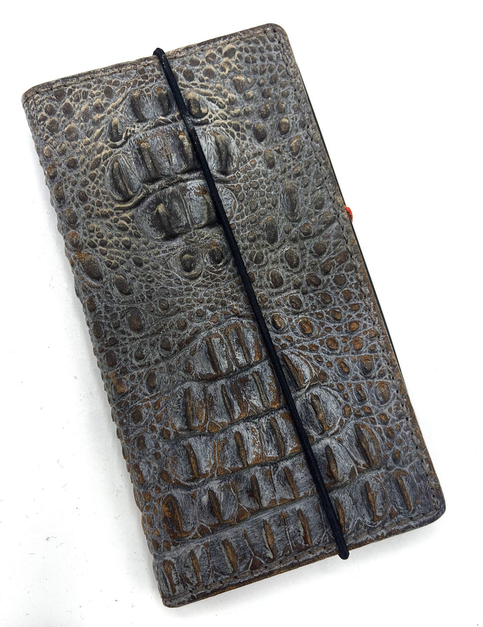 Handmade Leather Galaxy Z Fold Wallet Cover: Crocodile Design