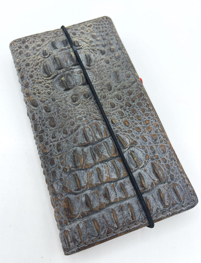 Handmade Leather Galaxy Z Fold Wallet Cover: Crocodile Design