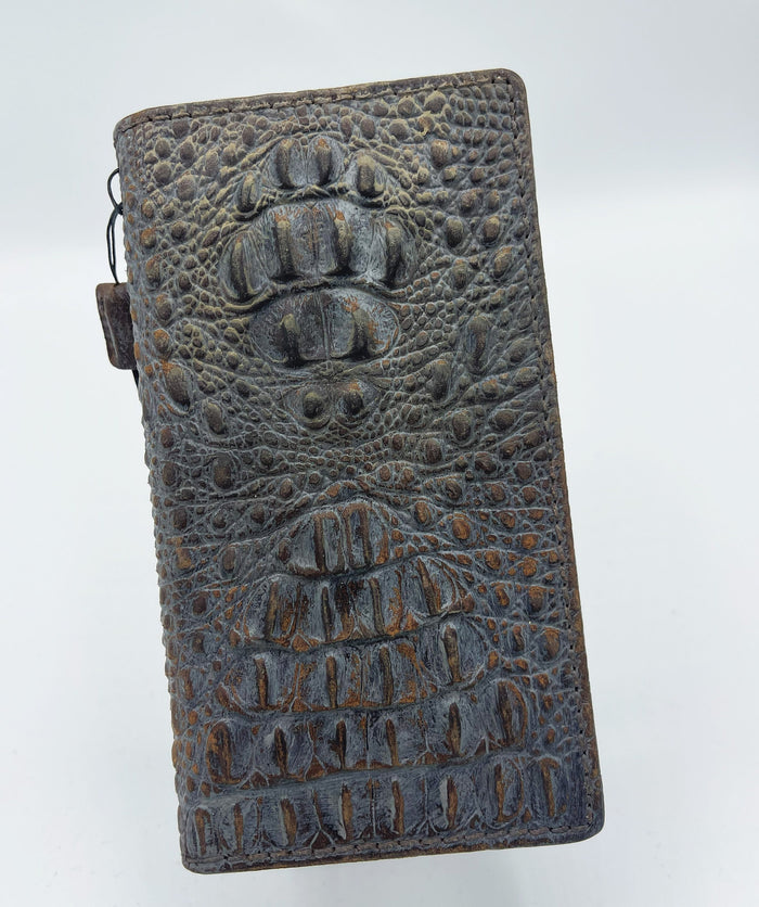 Handmade Leather Galaxy Z Fold Wallet Cover: Crocodile Design