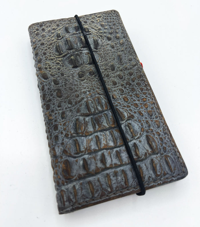 Handmade Leather Galaxy Z Fold Wallet Cover: Crocodile Design