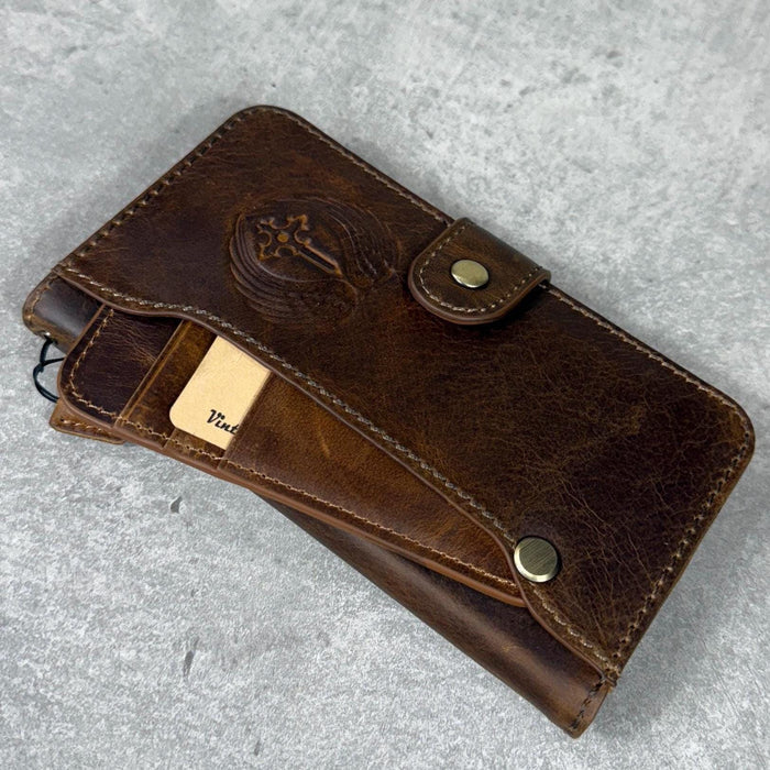 Handmade Leather Galaxy Z Fold Wallet Cover: Embossed Art Design