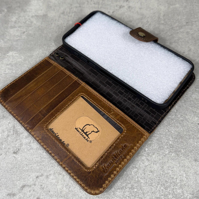 Handmade Leather Galaxy Z Fold Wallet Cover: Embossed Art Design