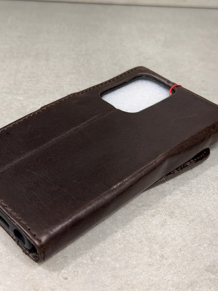 Handmade Leather Galaxy Z Fold Wallet Cover: Embossed Art Design
