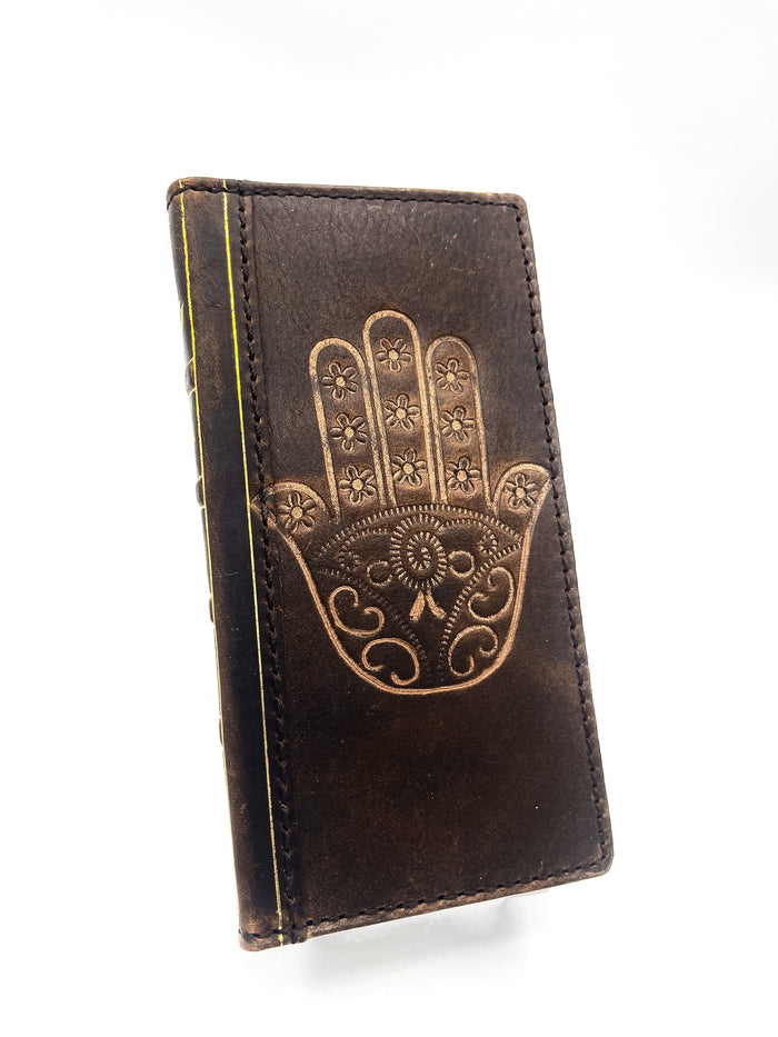 Handmade Leather Galaxy Z Fold Wallet Cover: Hamsa Art Design