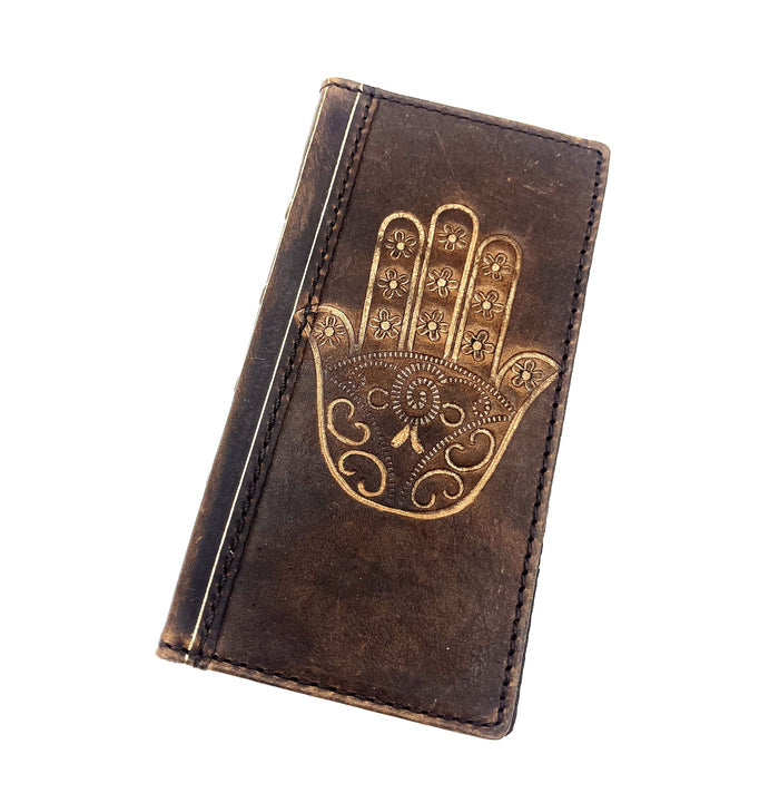 Handmade Leather Galaxy Z Fold Wallet Cover: Hamsa Art Design